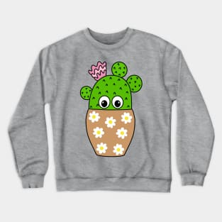 Cute Cactus Design #272: Cactus In Pretty Daisy Jar Planter Crewneck Sweatshirt